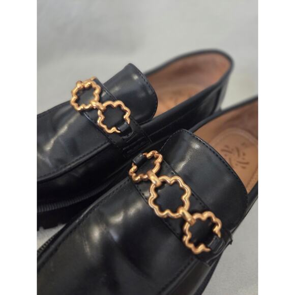 Sam & Libby 8.5 Lug Sole Loafers Gold Chain Accents Chunky Platform Black - Picture 6 of 7